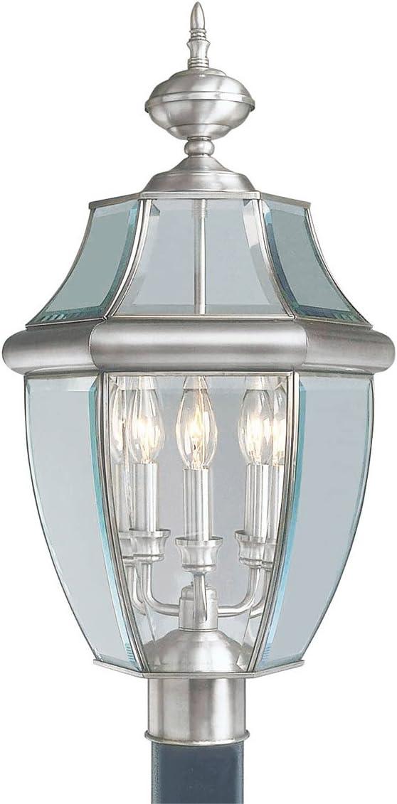 Monterey Brushed Nickel 3-Light Outdoor Post Lantern with Clear Beveled Glass