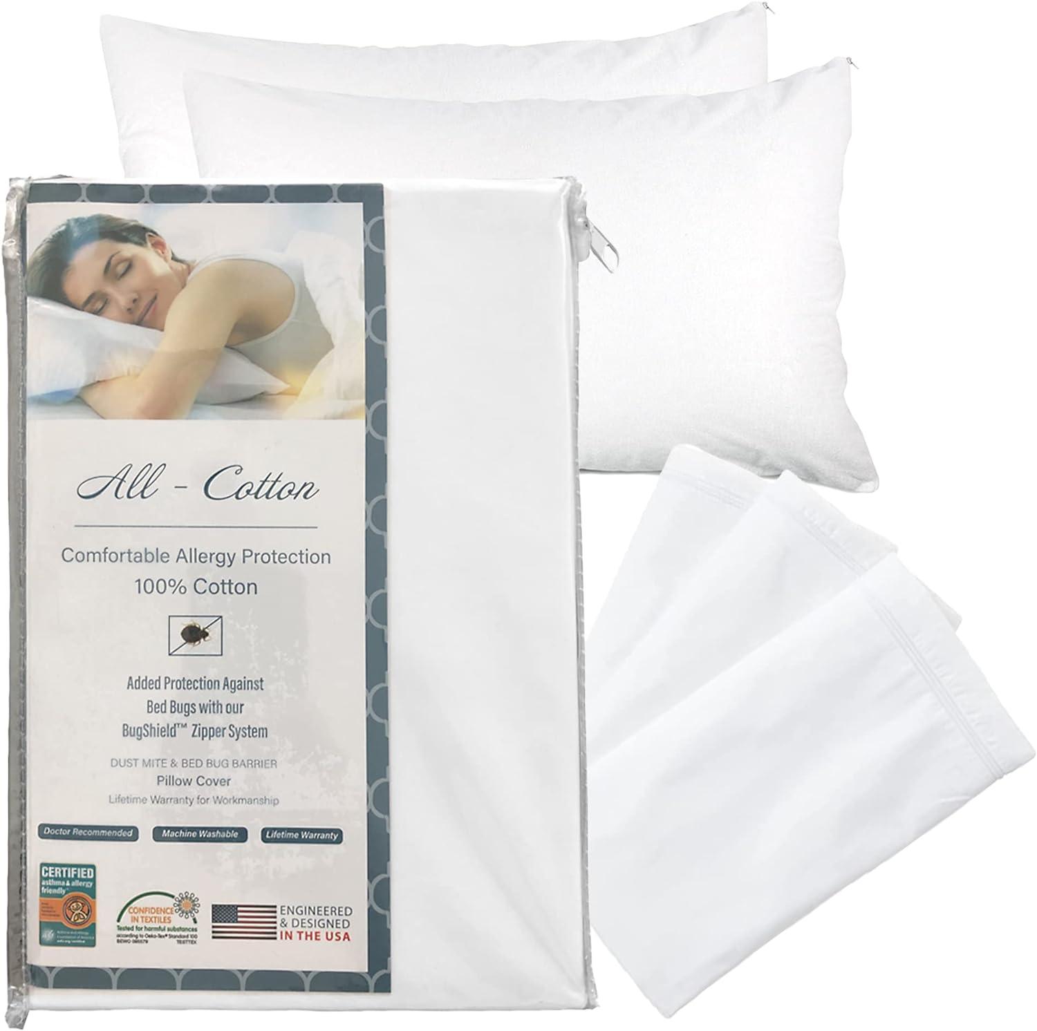 White Cotton Hypoallergenic Standard/Queen Pillow Protector 2-Pack