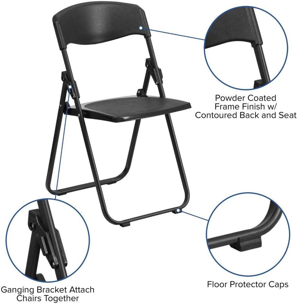 Flash Furniture 2 Pack HERCULES Series 500 lb. Capacity Heavy Duty Black Plastic Folding Chair with Built-in Ganging Brackets
