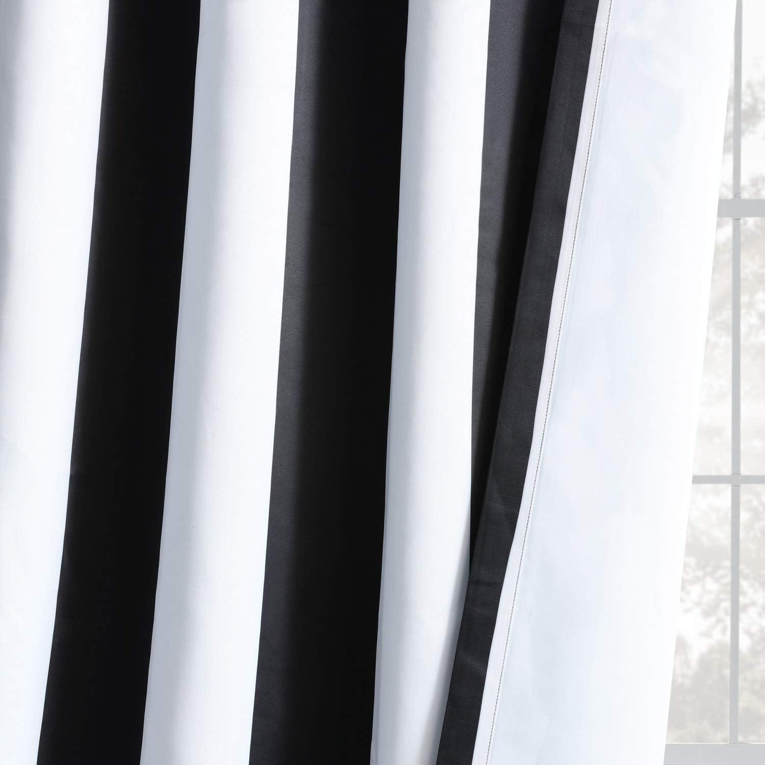 Awning Black & Fog White Stripe Grommet Blackout Room Darkening Curtain(1 Panel), Awning Black & Fog White, 50W X 84L