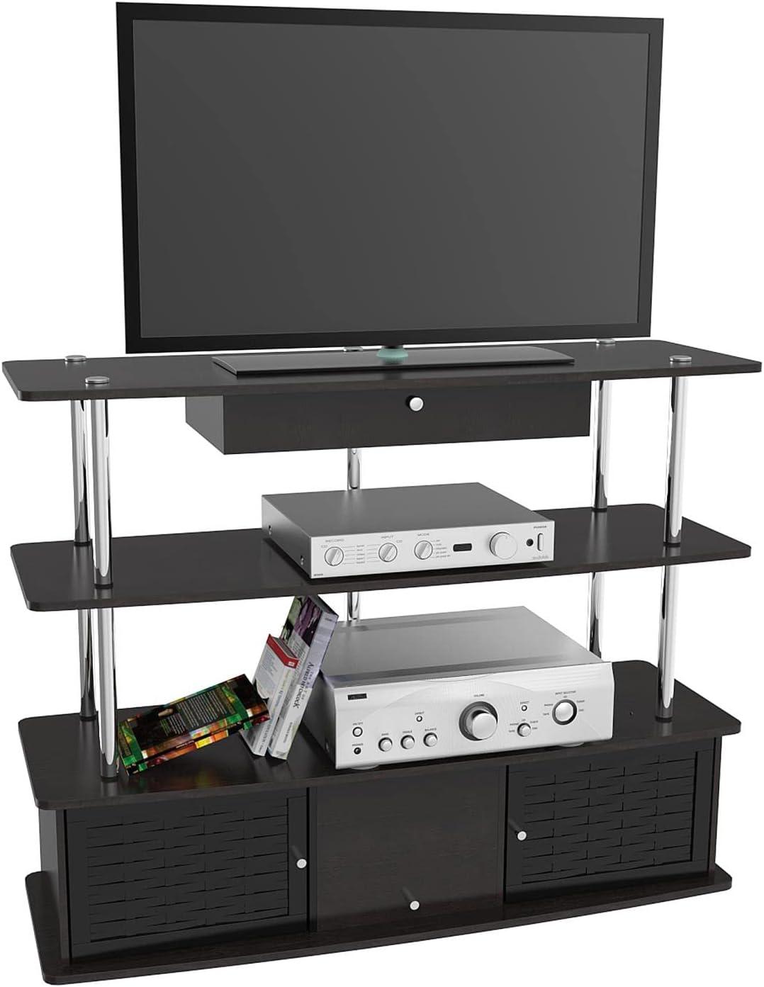 Aspen Transitional Black TV Stand with Bamboo Cabinet Doors