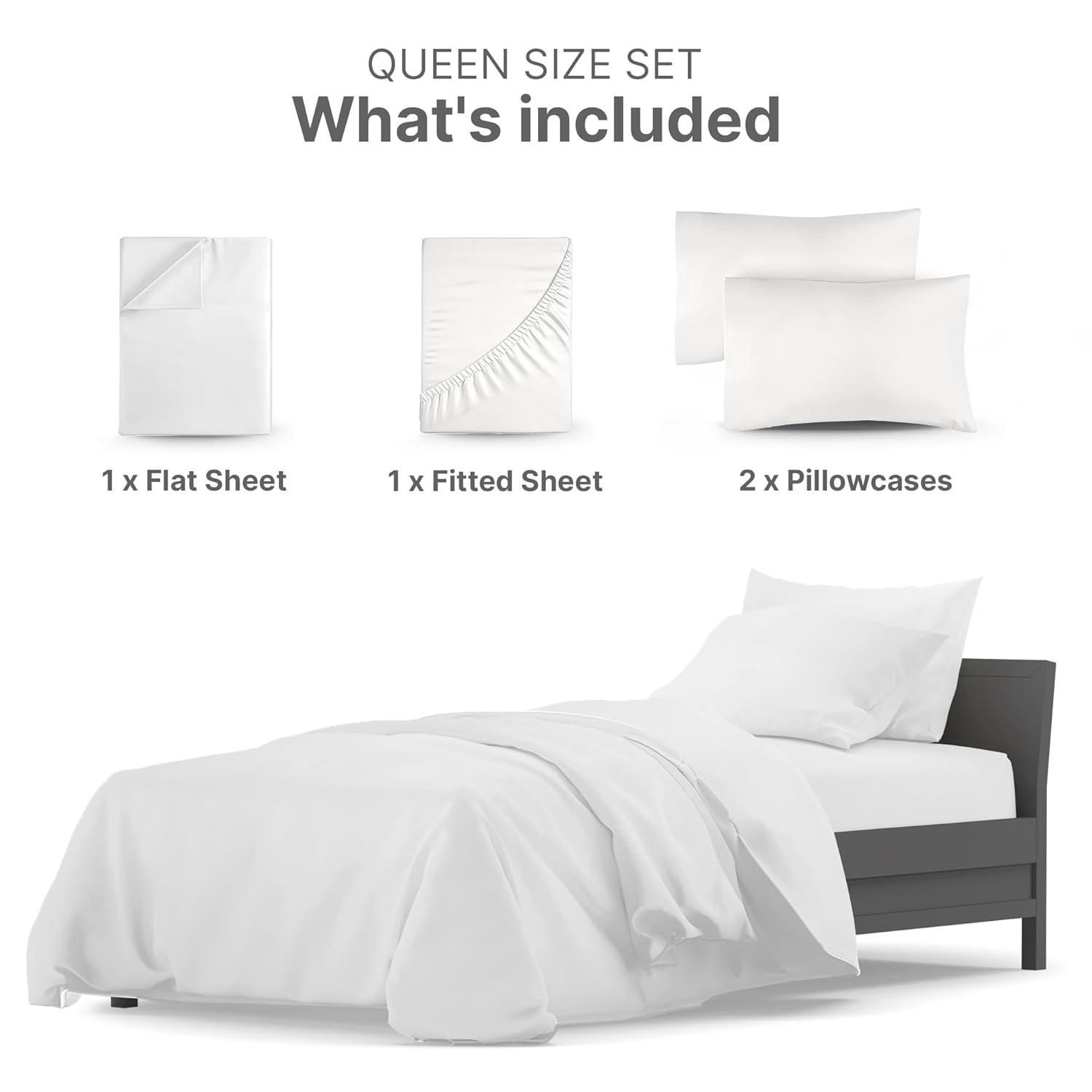 CGK Linens Luxury 1000 Thread Count 4 Piece Sheet Set - Soft & Premium 100% Cotton Sateen in White, Size Queen