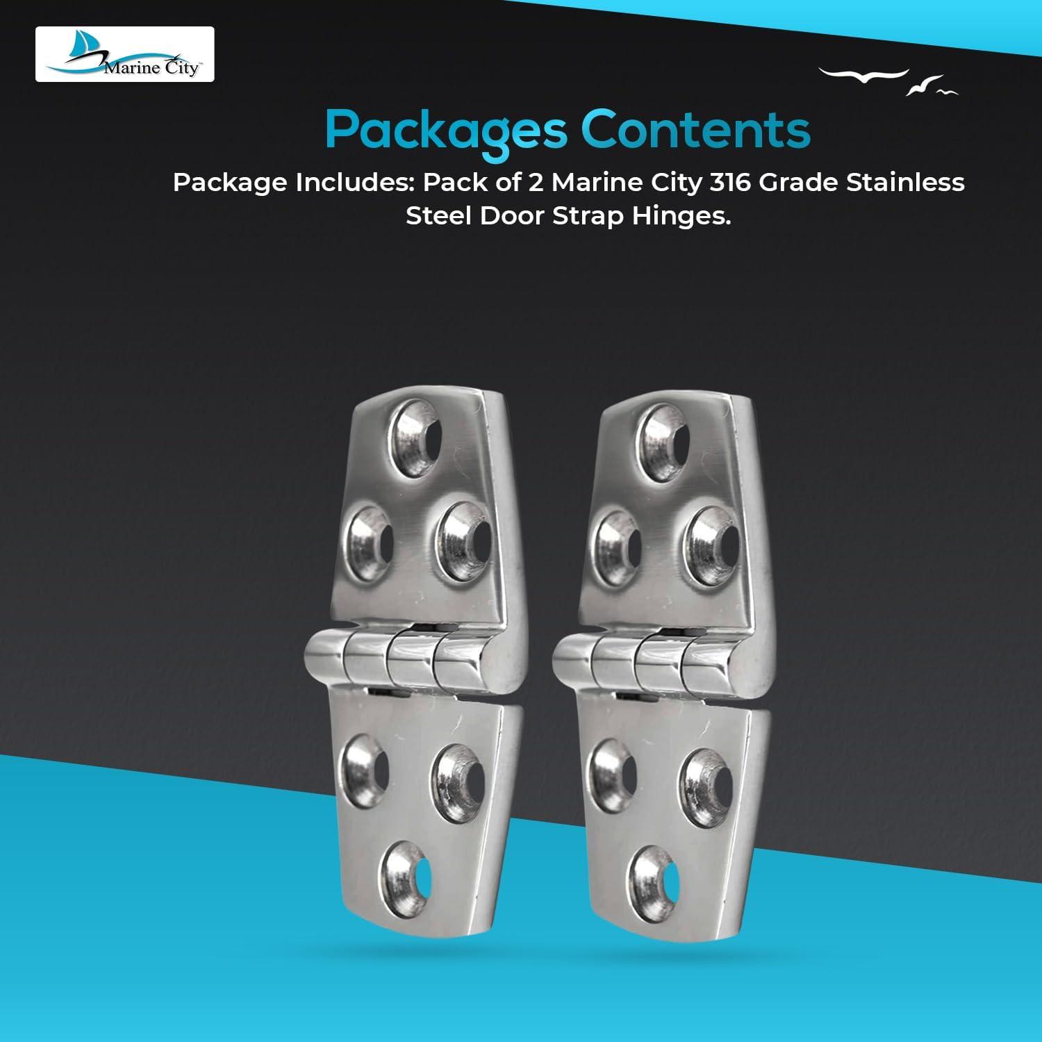 Marine City Pair of Stainless-Steel Marine Hatch Strap Hinge7-1/4" 1-5/8"