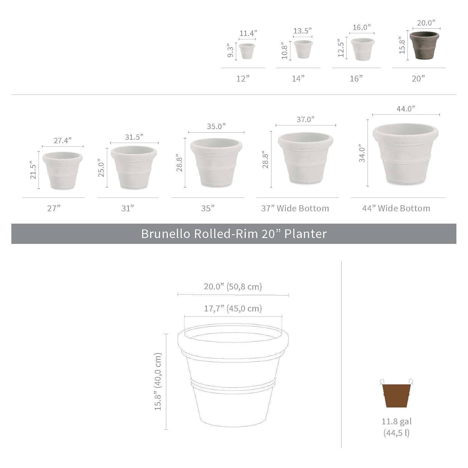 Crescent Garden Brunello Classic Rolled-Rim Plant Pot, Weathered Concrete, 20in