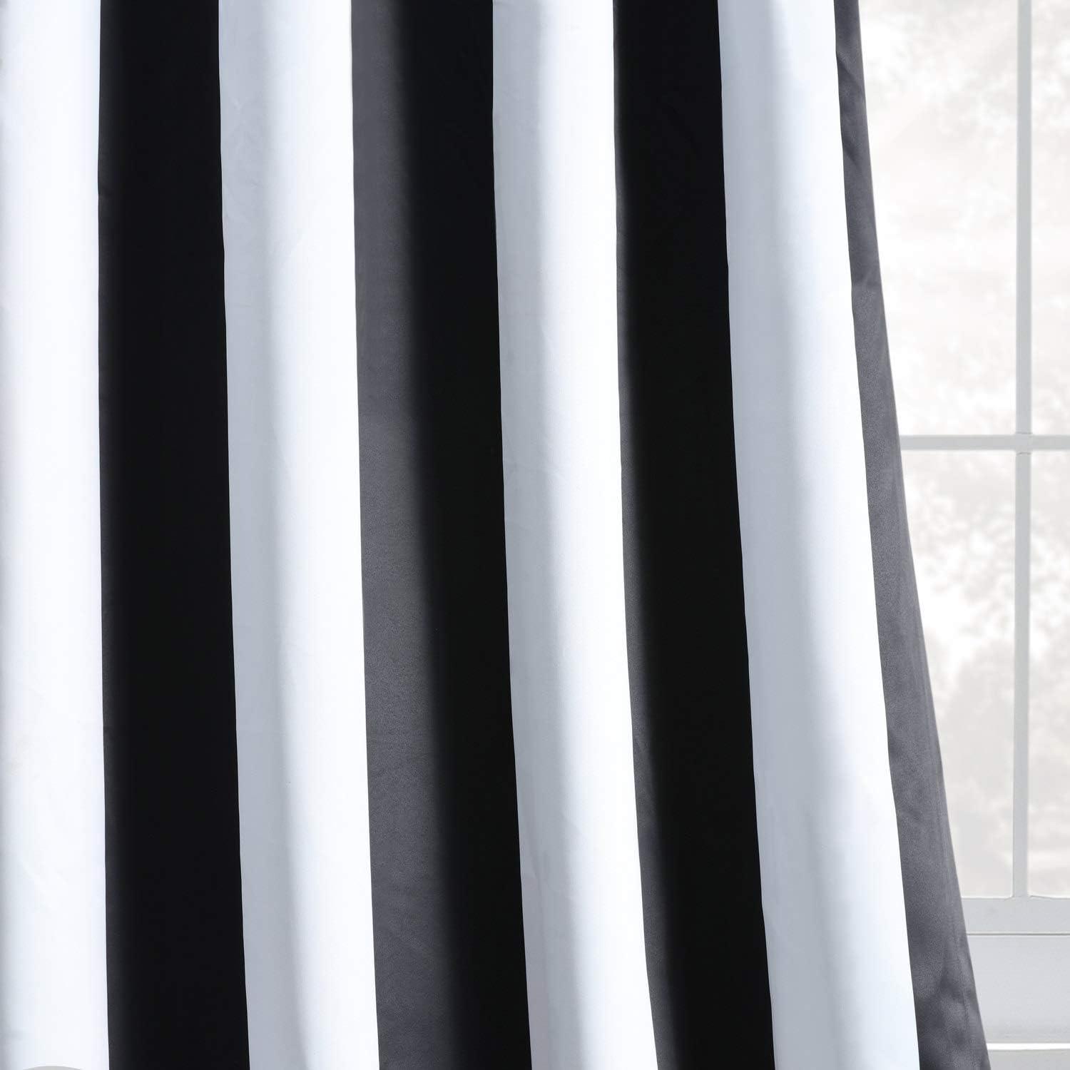 Awning Black & Fog White Stripe Grommet Blackout Room Darkening Curtain(1 Panel), Awning Black & Fog White, 50W X 84L