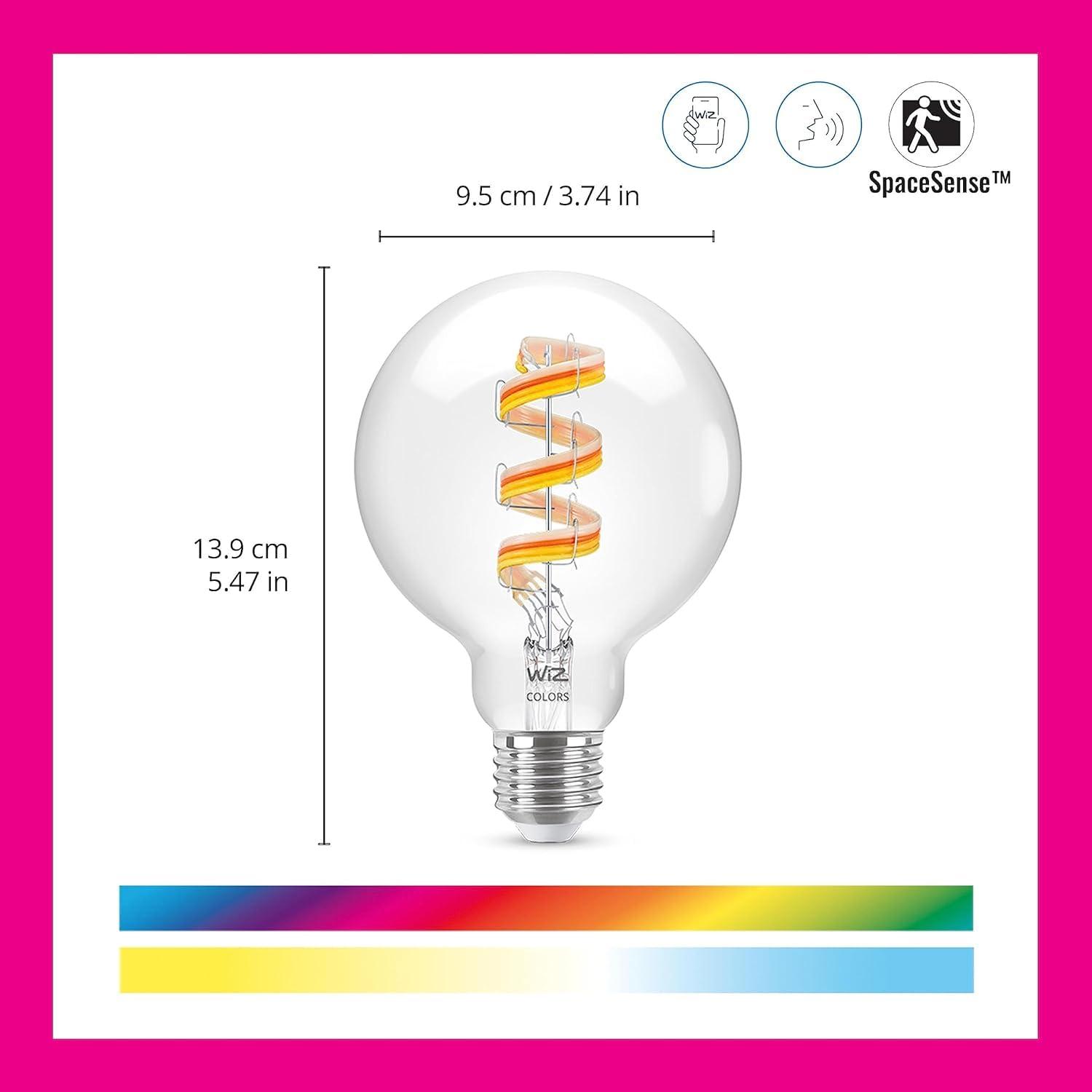 WiZ Connected Color G25 Color Filament LED Smart Bulb - Pack of 1-300 Lumen - E26, Indoor - Connects to Your Existing Wi-Fi - Control with Voice or App + Activate with Motion - Matter Compatible