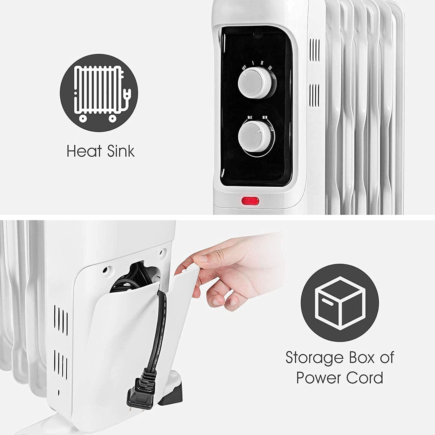 Costway 1500W Oil Filled Heater Portable Radiator Space Heater w/ Adjustable Thermostat White
