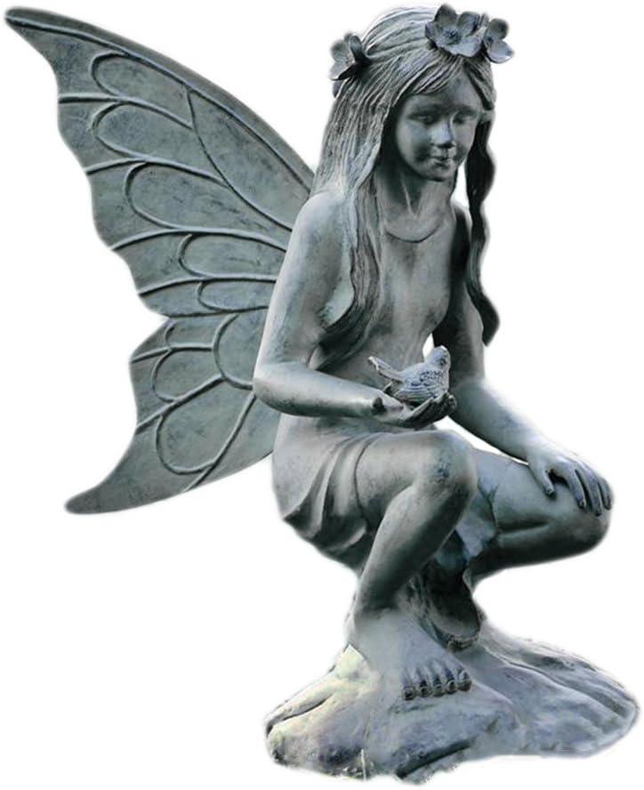 Verdigris Finish Fairy Garden Sculpture with Bird