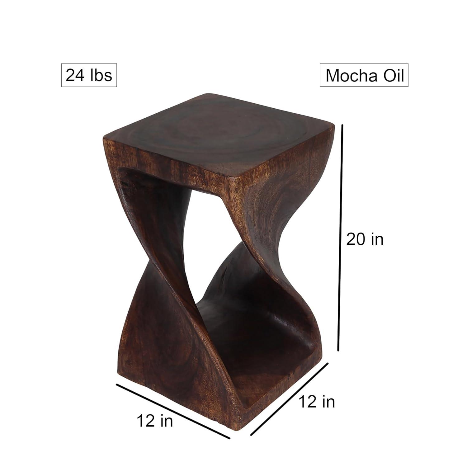 Hand-Carved Dark Walnut Twist Stool 12" x 12" x 20"