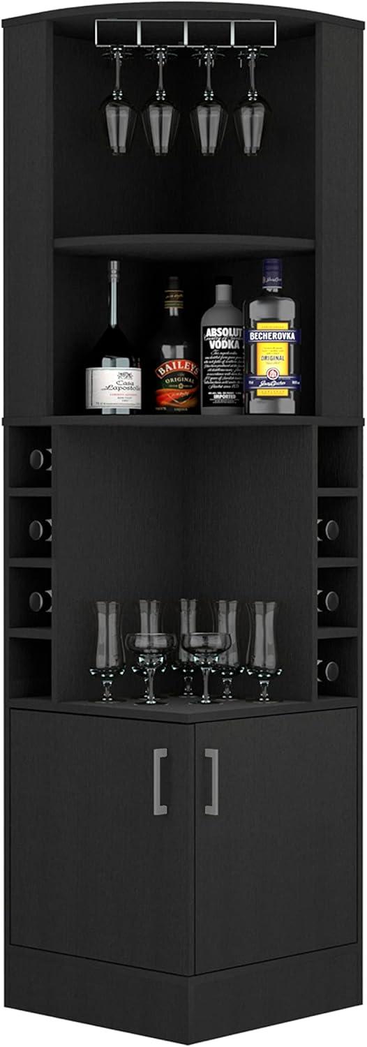 Depot E-Shop Corner Bar Cabinet, Double Door Cabinet, Glass Rack, Eight Built-in Wine Rack