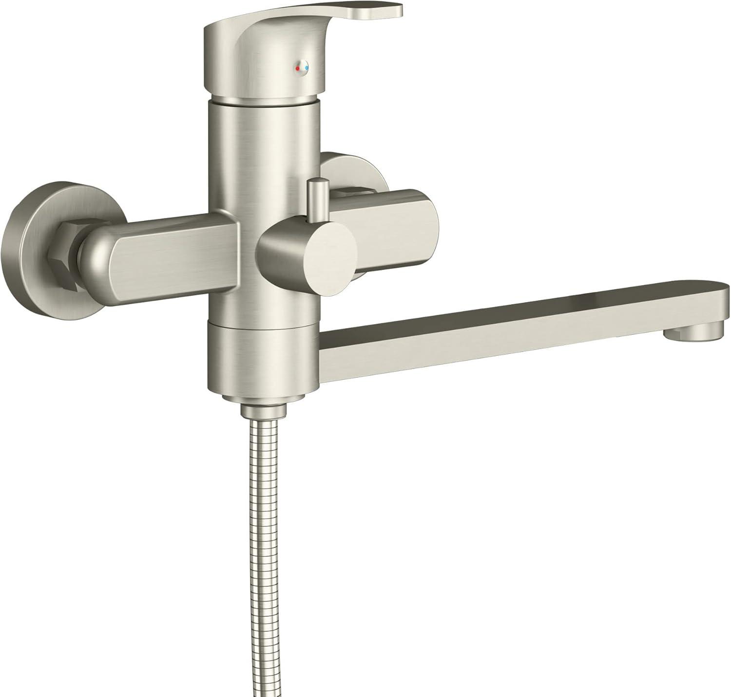 Pulse Showerspas Niagara Highflow Wall Mounted Tub Filler with Pivoting Arm Spout and Handshower 3030-WMTF-BN