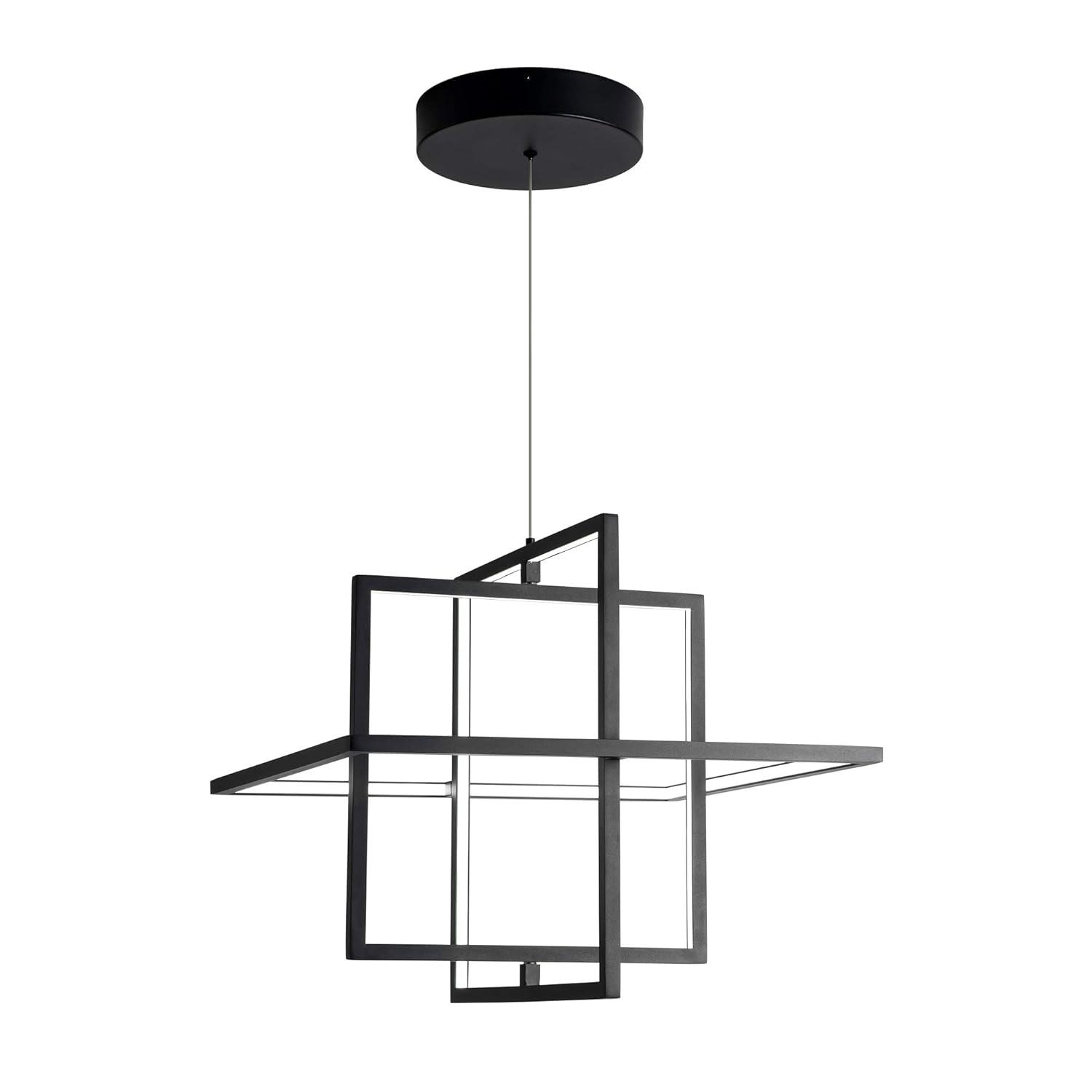 Modern LED Chandelier Led Pendant Light Square Contemporary Chandelier Hanging Light Dimmable for Living Room, Dining Room, Bedroom, Kitchen, Stydy Room 90W 6000K Cool Light (Black)