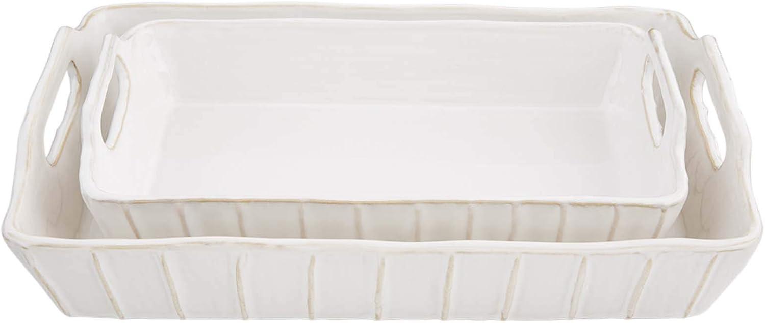 White Stoneware Ribbed Textured Nested Baking Dish Set