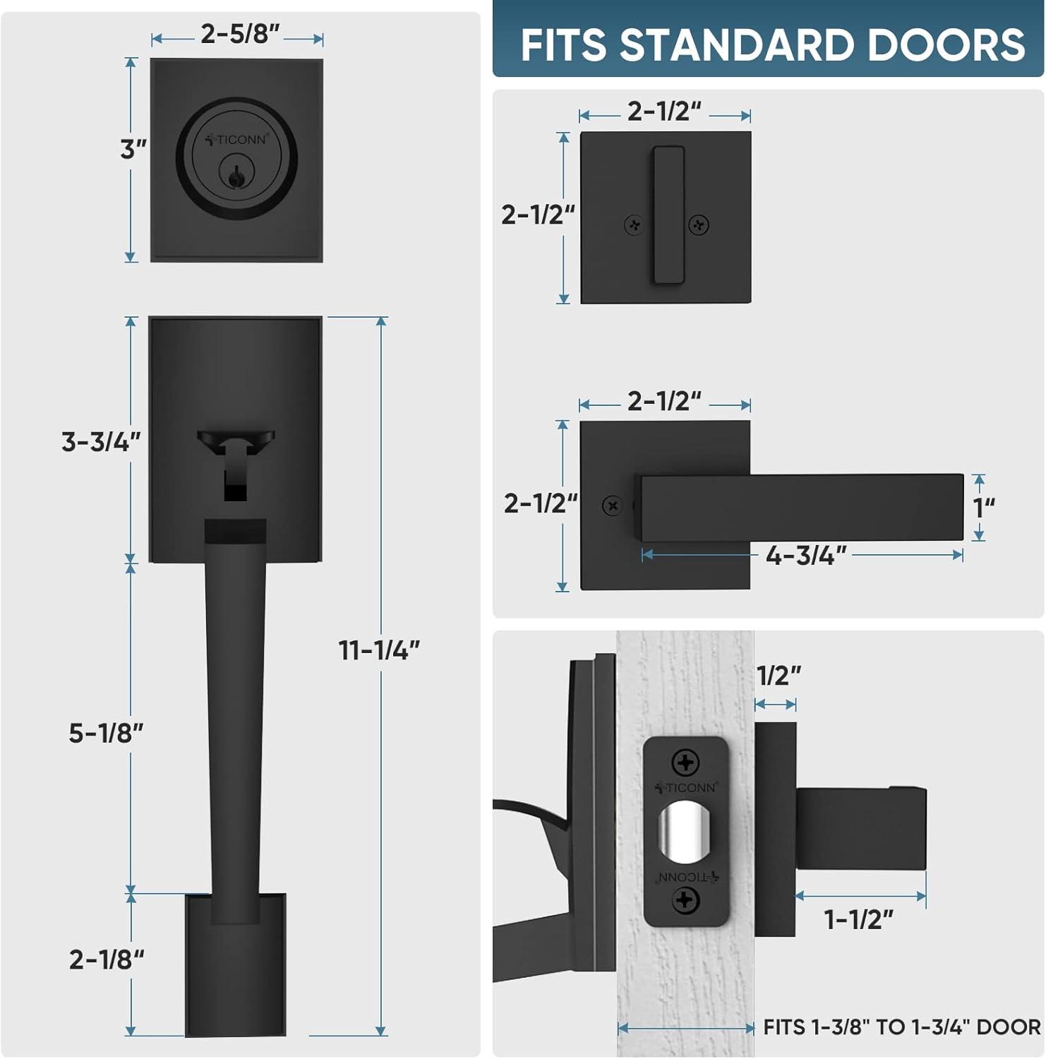 Double Door Handle Set, Matte Black Square Door Lever, Double Front Door Handle Set