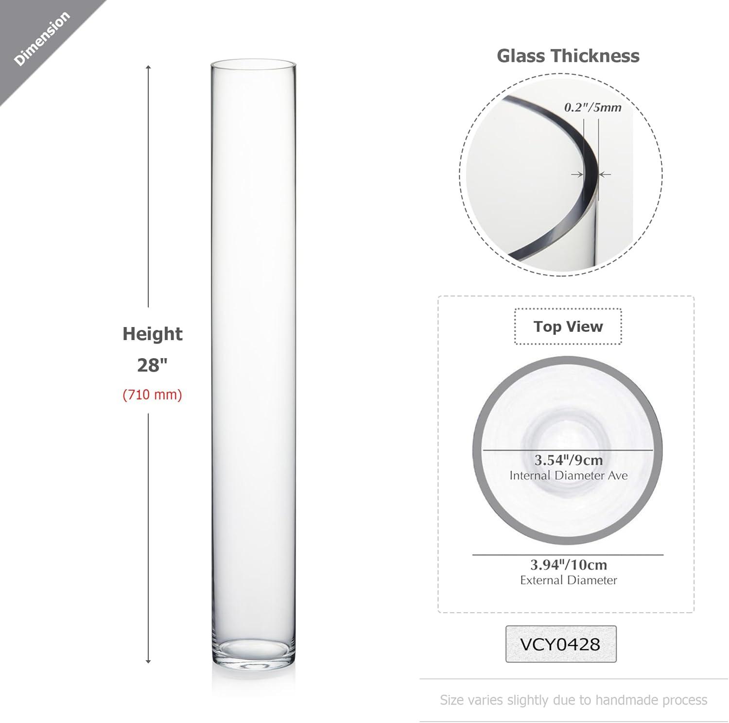 Tall Clear Glass Cylinder Vase for Floral Arrangements, 28"