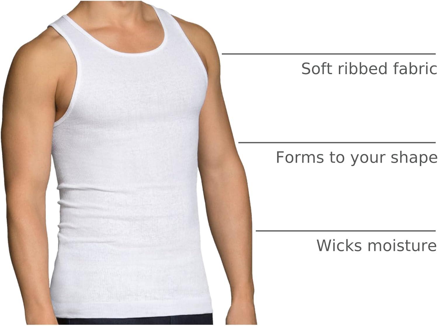 Fruit of the Loom Men's EverSoft Cotton A-Shirt Tank Top Undershirts, 14-Pack, Moisture-Wicking, White, Sizes S-XL