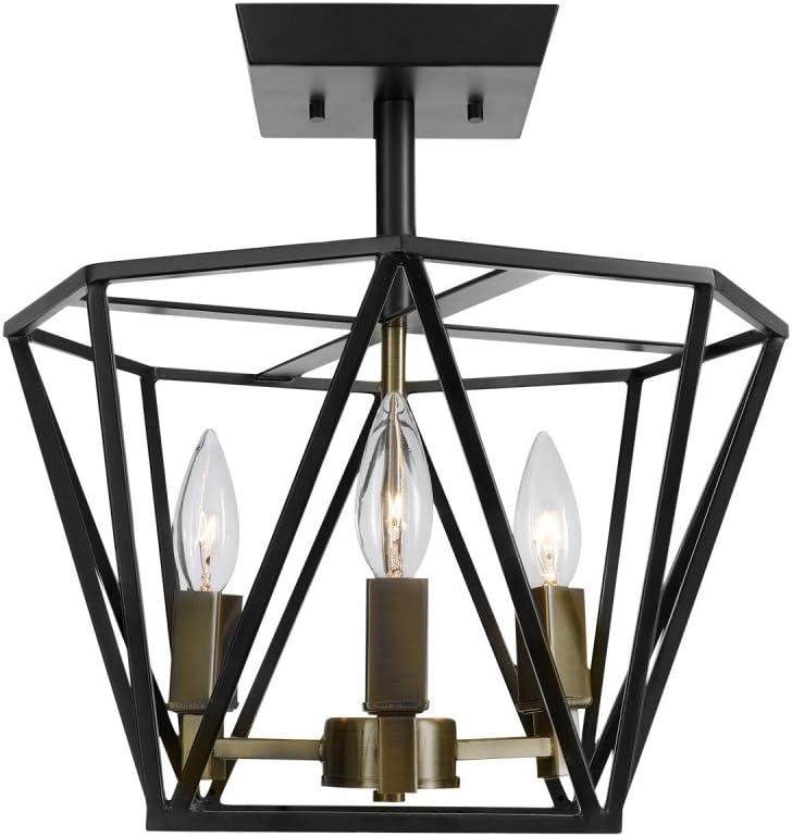 Sansa Chic Vintage Dark Bronze 3-Light Semi-Flush Ceiling Chandelier