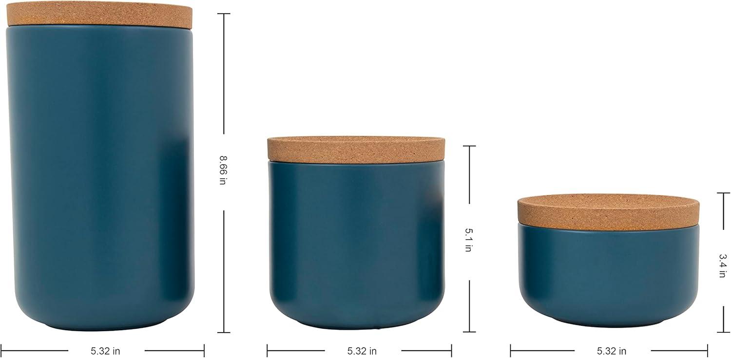 Teal Ceramic and Cork 3-Piece Stackable Canister Set