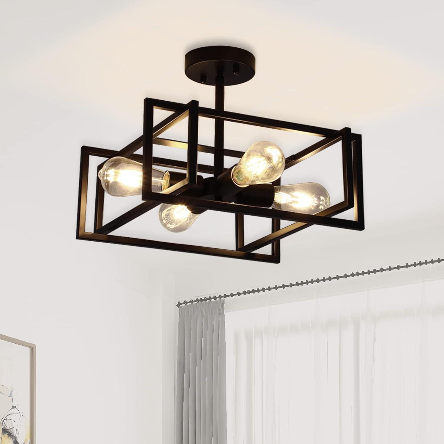 Matte Black 4-Light Industrial Farmhouse Ceiling Fixture