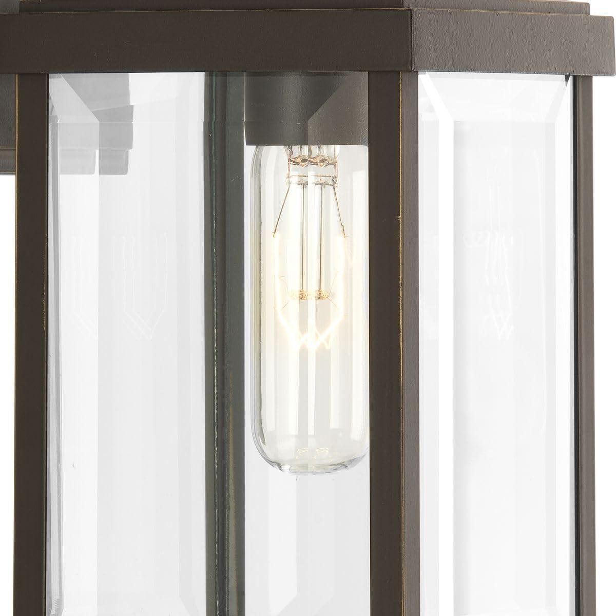 Progress Lighting, Gibbes Street, 1-Light Wall Lantern, Antique Bronze, Clear Beveled Glass.