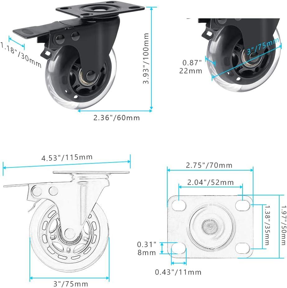 SKYSHALO PVC 3 in Swivel Casters, Orange, 4 Pack