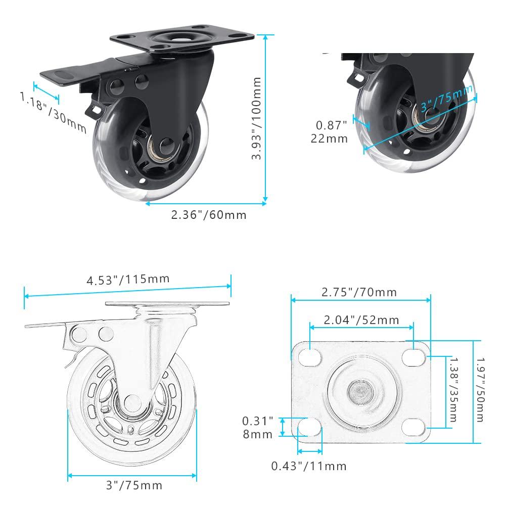 SKYSHALO PVC 3 in Swivel Casters, Orange, 4 Pack