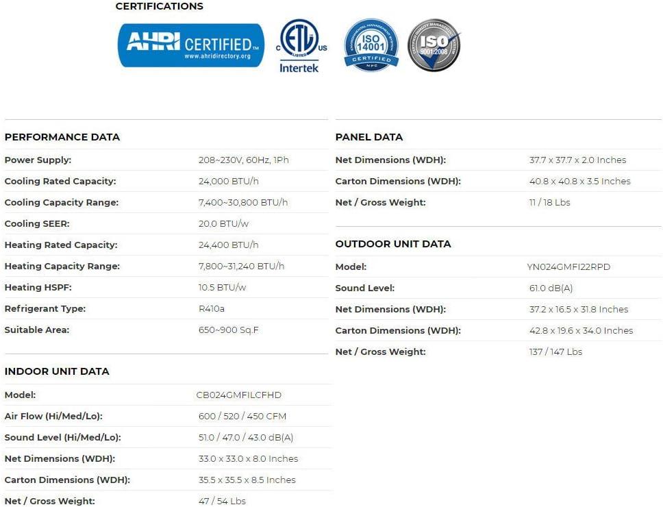 Pioneer 24,000 BTU White Ceiling Mount Cassette Mini Split Heat Pump