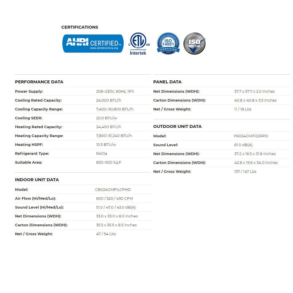 Pioneer 24,000 BTU White Ceiling Mount Cassette Mini Split Heat Pump
