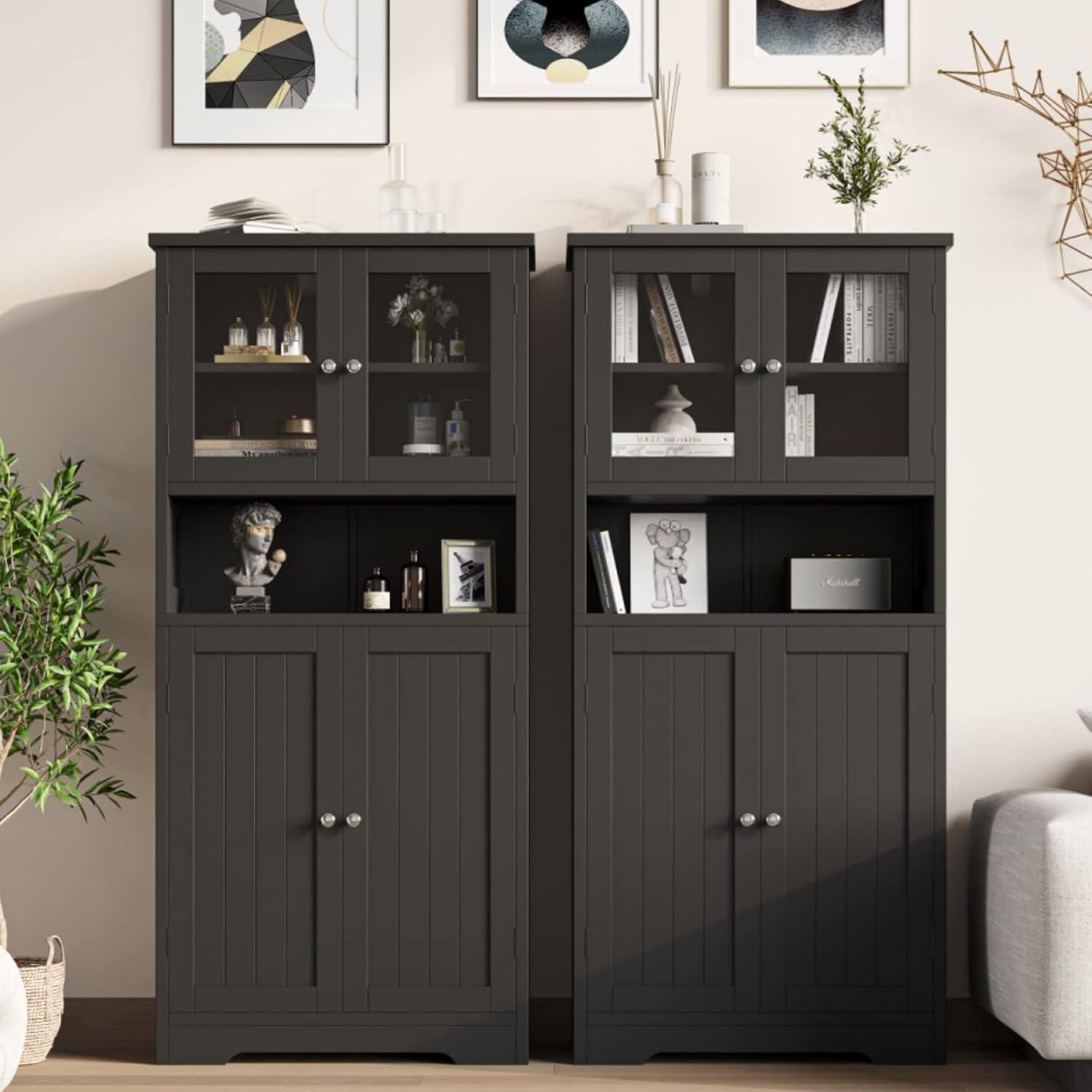 Black MDF Bathroom Floor Cabinet with Adjustable Shelving