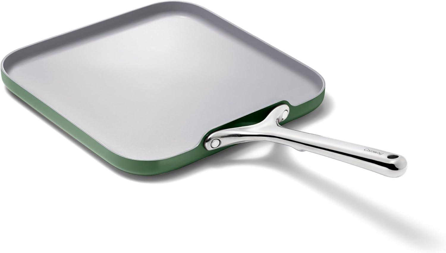 Caraway Home 11.02" Nonstick Square Flat Griddle Fry Pan Sage: Caraway Cookware, Silicone Polyester, Hand Wash