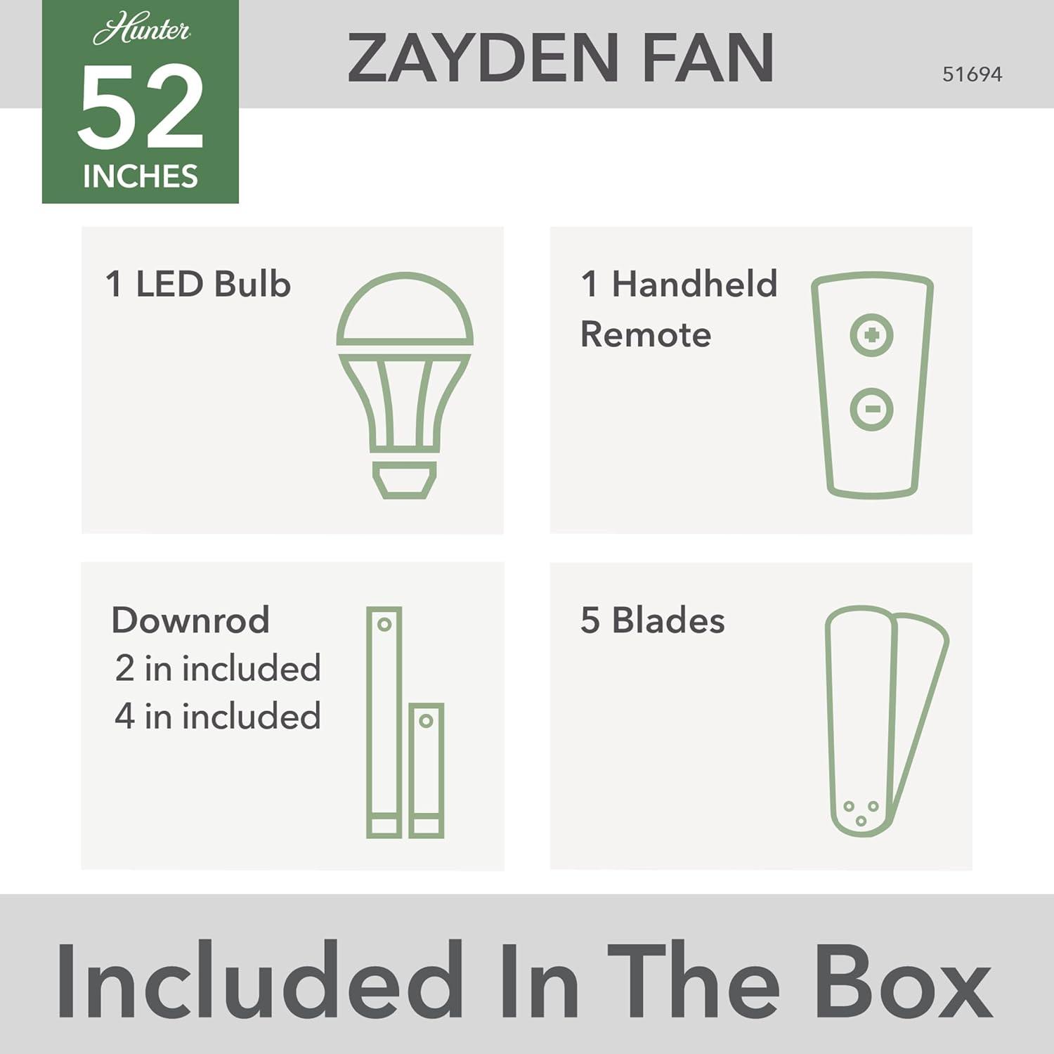 Zayden 52" Matte Black Ceiling Fan with LED Light and Remote