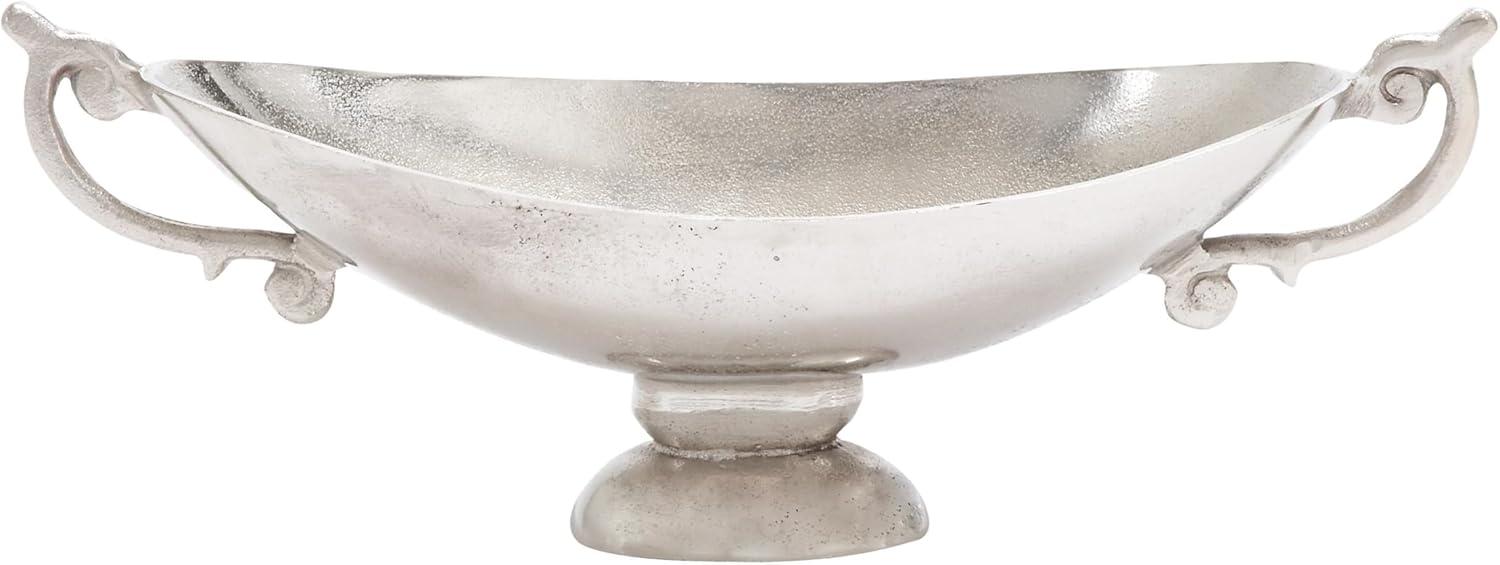 Silver Aluminum Decorative Bowl with Ornate Handles and Stand