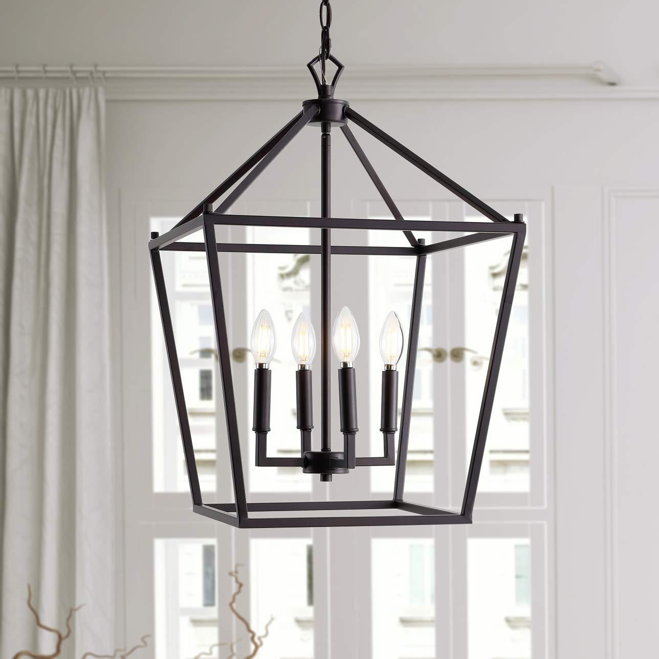 JONATHAN Y Pagoda 16" 4-Light Classic Traditional Metal Cage Lantern LED Pendant, Oil Rubbed Bronze