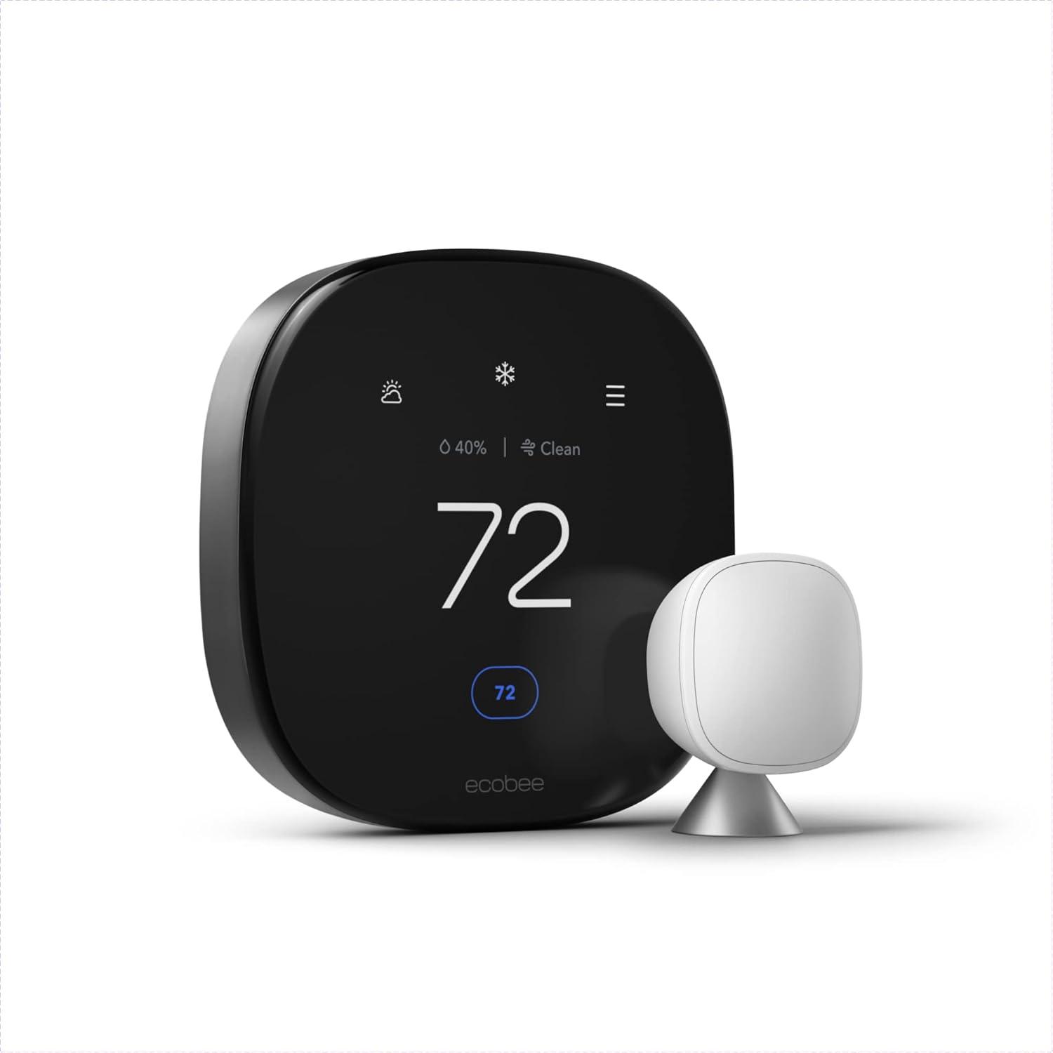 ecobee Smart Thermostat Premium: Wi-Fi, Voice Control, Energy Star, Apple HomeKit & Alexa Compatible, 7-Day Programmable