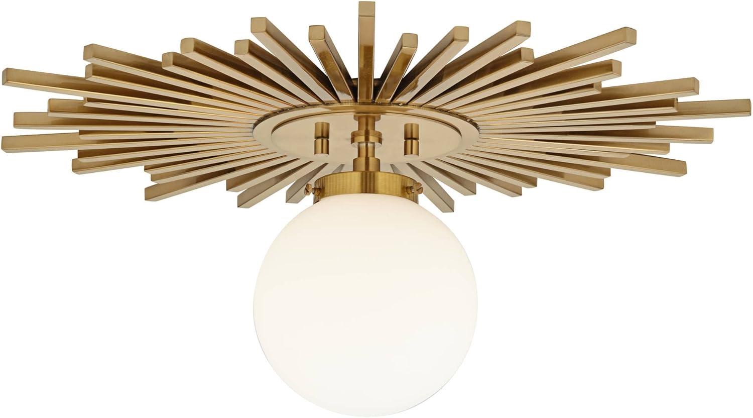 Possini Euro Design Hazel Modern Ceiling Light Semi Flush Mount Fixture 24" Wide Warm Brass White Globe Shade for Bedroom Kitchen Living Room Hallway
