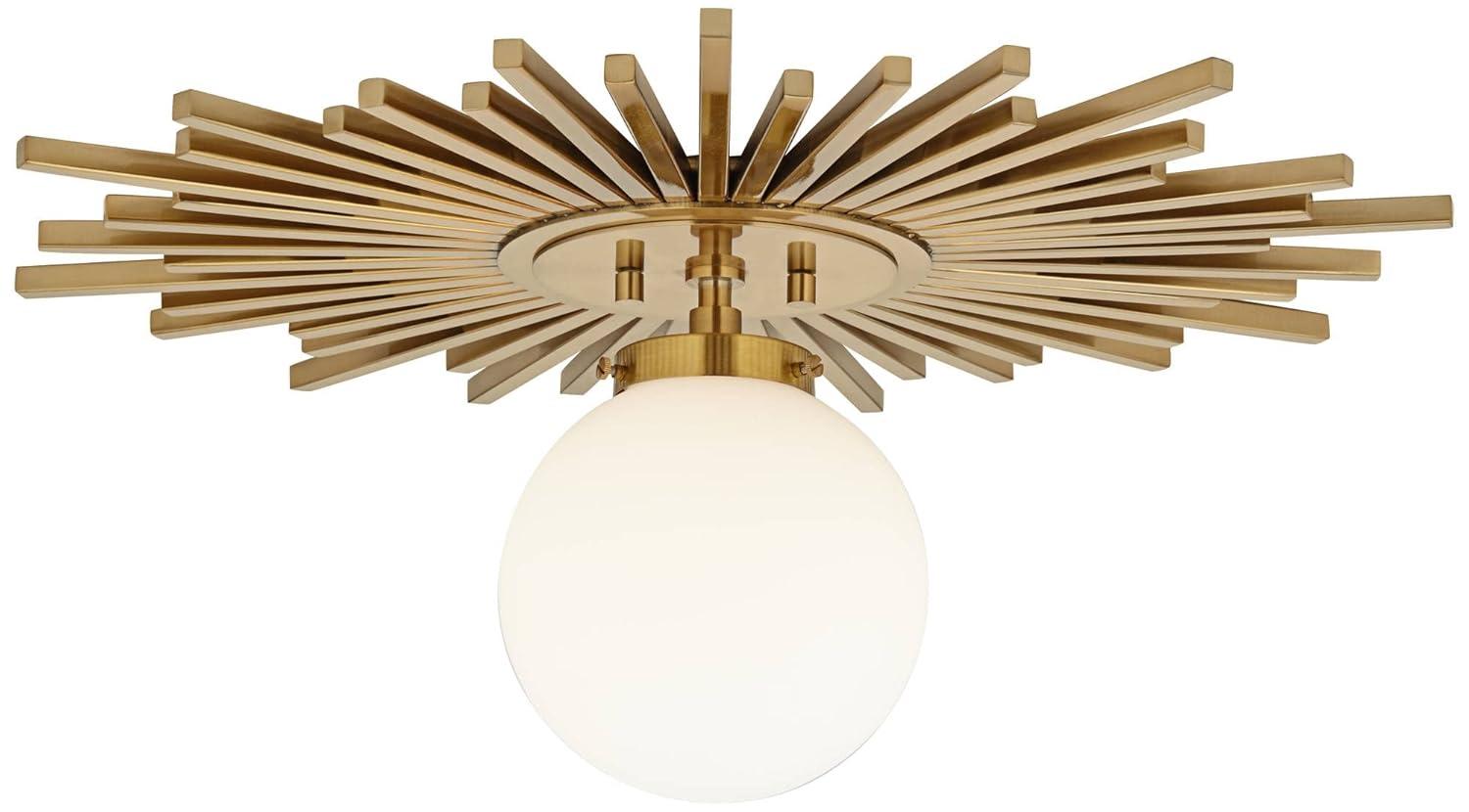 Possini Euro Design Hazel Modern Ceiling Light Semi Flush Mount Fixture 24" Wide Warm Brass White Globe Shade for Bedroom Kitchen Living Room Hallway