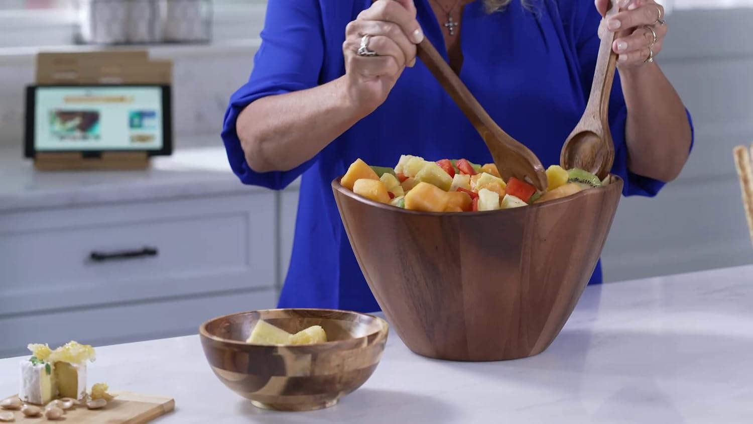 Lipper Acacia Wave Bowl, Large With Servers