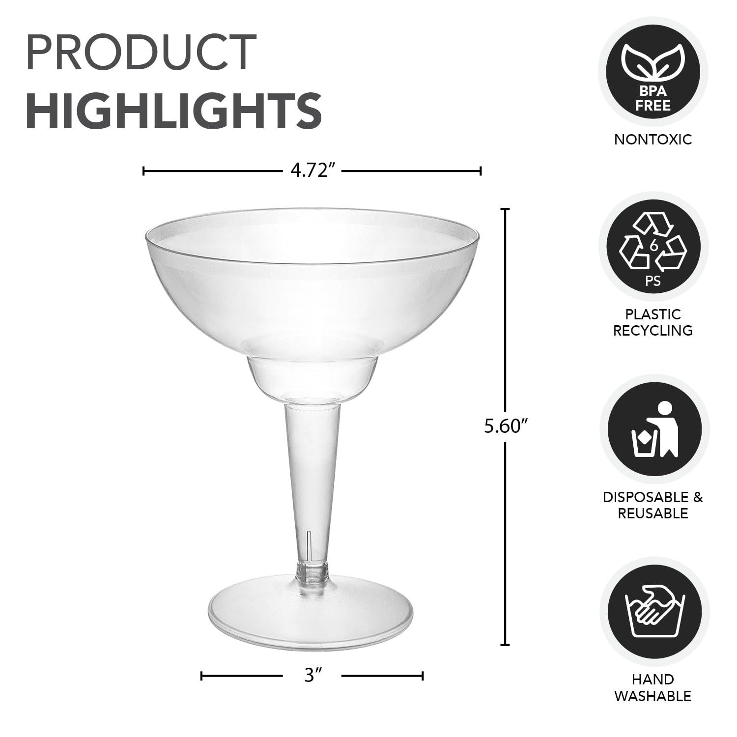 Party Essentials 10 Count Hard Plastic Two-Piece Margarita Glasses, 12-Ounce, Clear