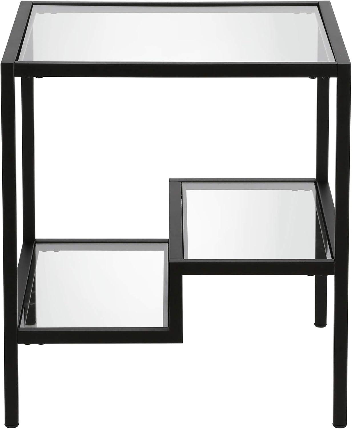 Contemporary Blackened Bronze 20" Square Glass Side Table