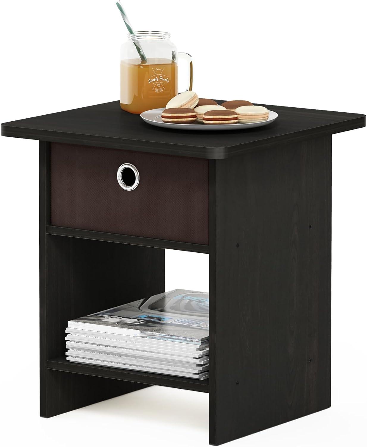 Espresso Brown Rectangular Wood End Table with Drawer