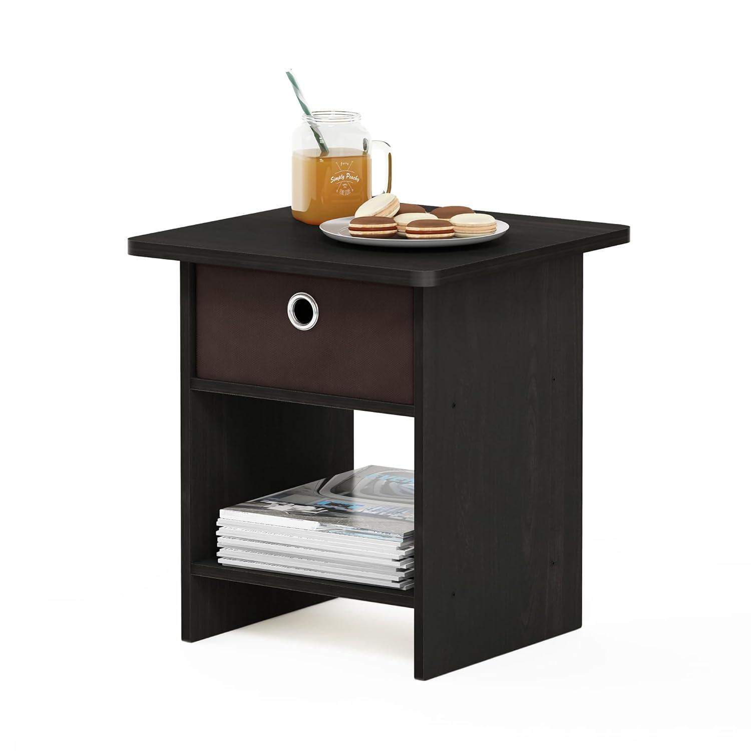 Espresso Brown Rectangular Wood End Table with Drawer