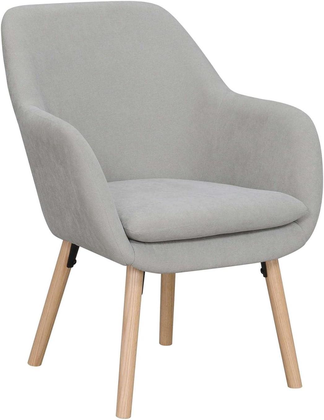 Pewter Gray Linen and Velvet Wingback Accent Chair with Oak Legs