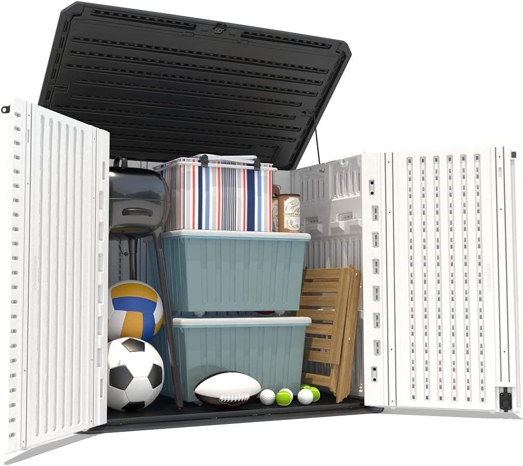 ADDOK 34 Cu.ft Outdoor Storage Shed, Horizontal Storage Unit Weather Resistance, Thick HDPE Resin Storage Cabinet for Backyards, Patio, Garden(White)