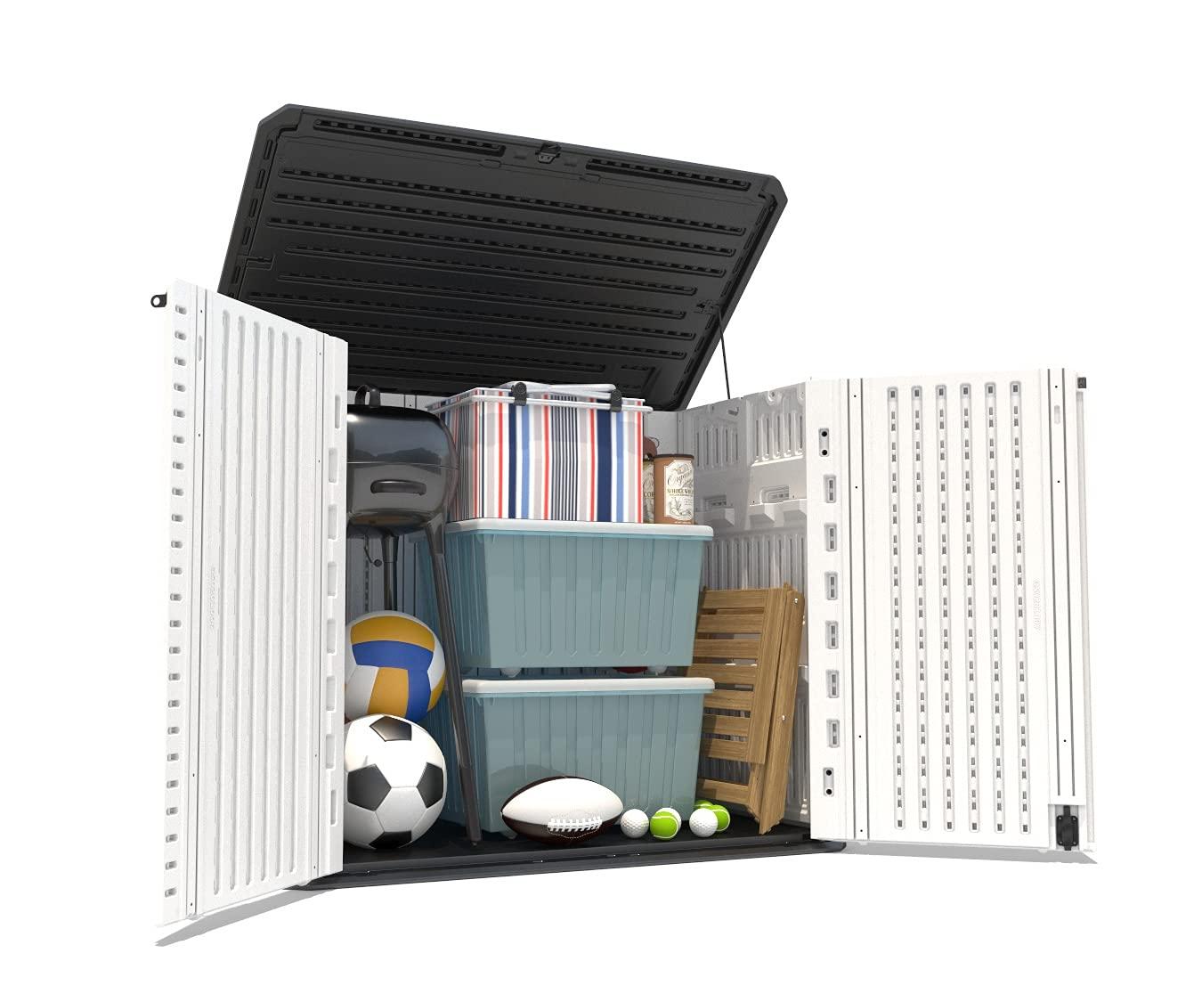 ADDOK 34 Cu.ft Outdoor Storage Shed, Horizontal Storage Unit Weather Resistance, Thick HDPE Resin Storage Cabinet for Backyards, Patio, Garden(White)
