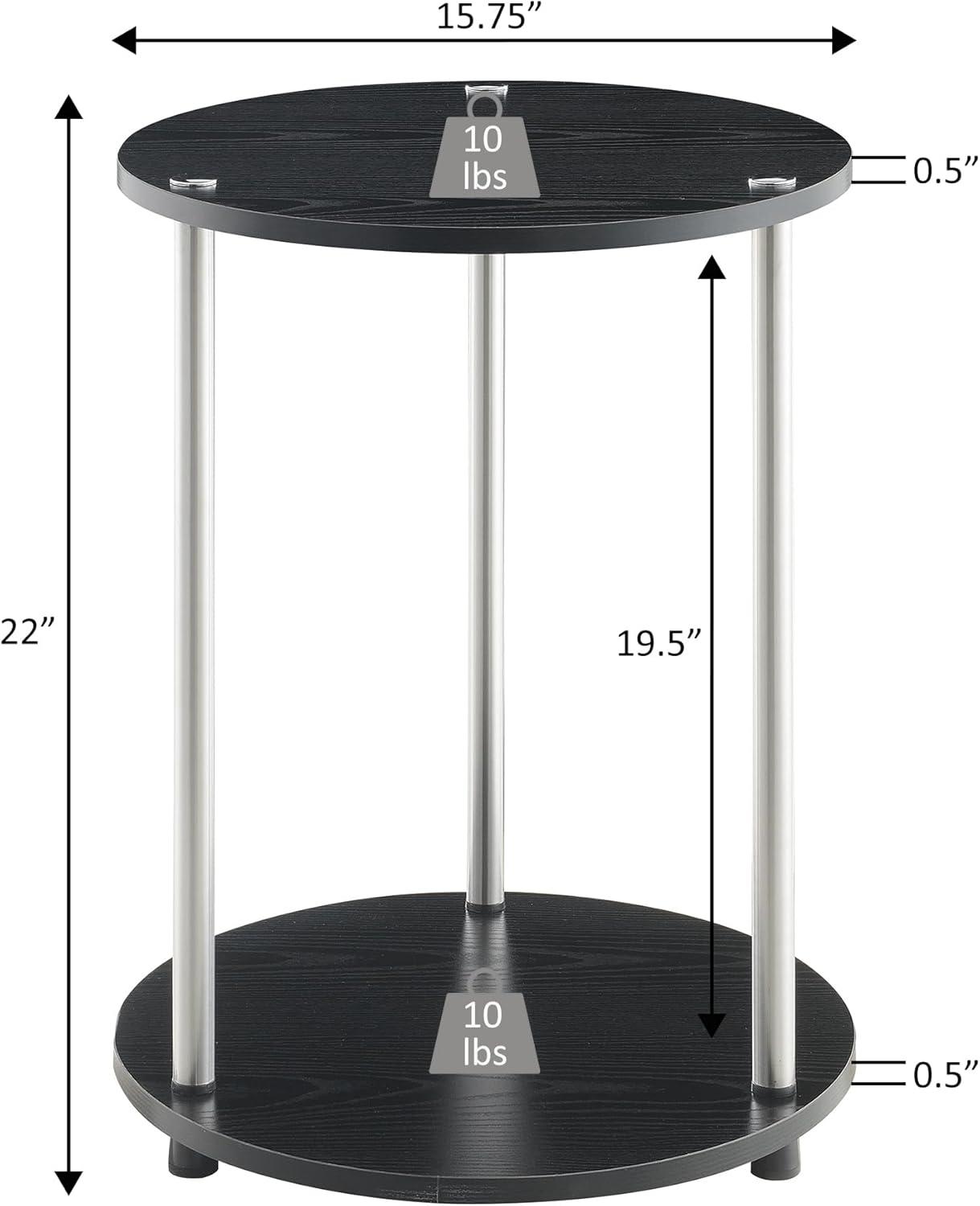 Convenience Concepts Designs2Go No Tools 2 Tier Round End Table, White Marble/Chrome