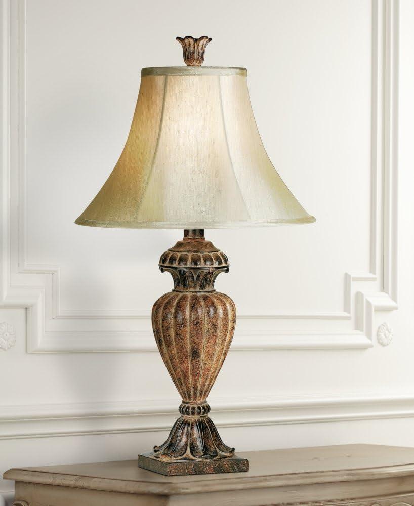 Regency Hill Traditional Table Lamp Urn 25.5" High Two Tone Bronze Off White Bell Shade for Living Room Family Bedroom Bedside Nightstand