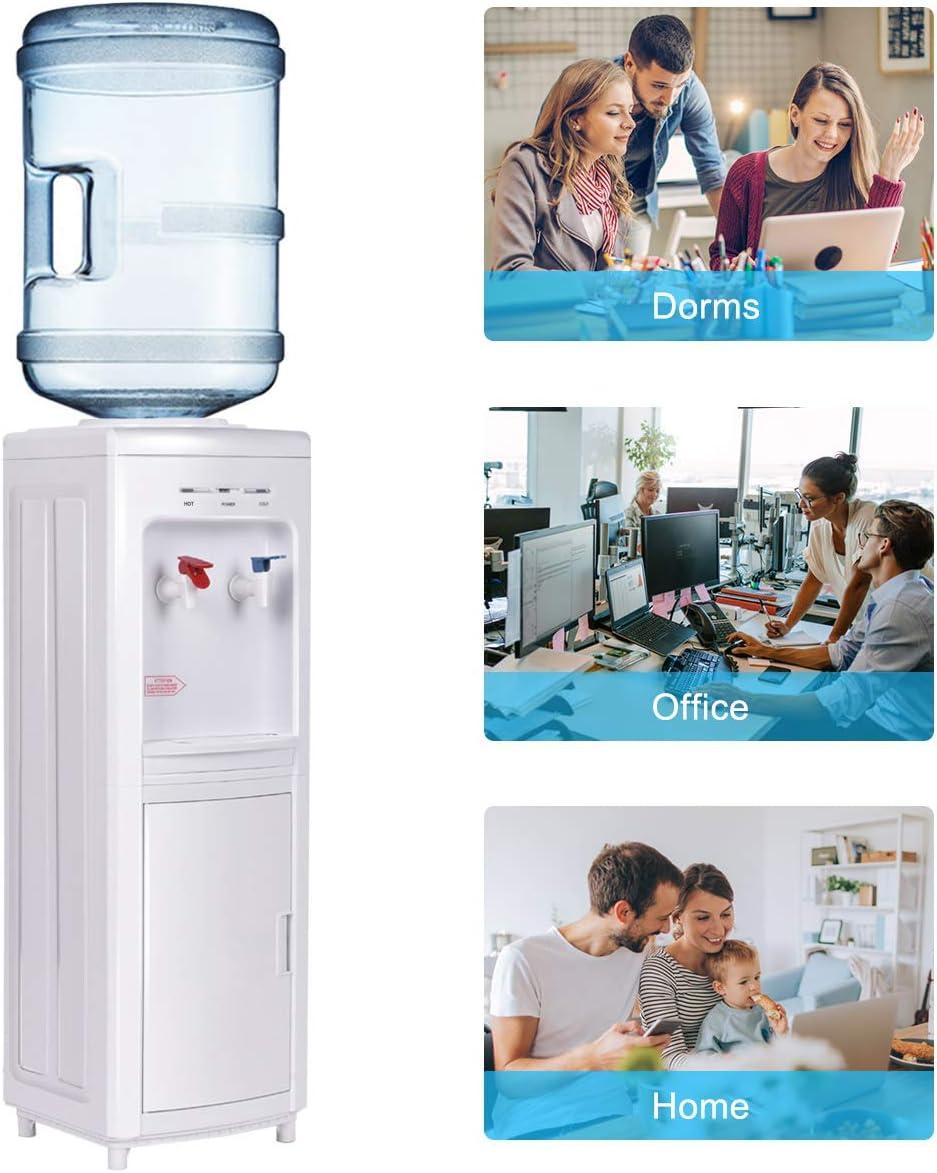 White Top-Loading Hot and Cold Water Dispenser with Storage Cabinet