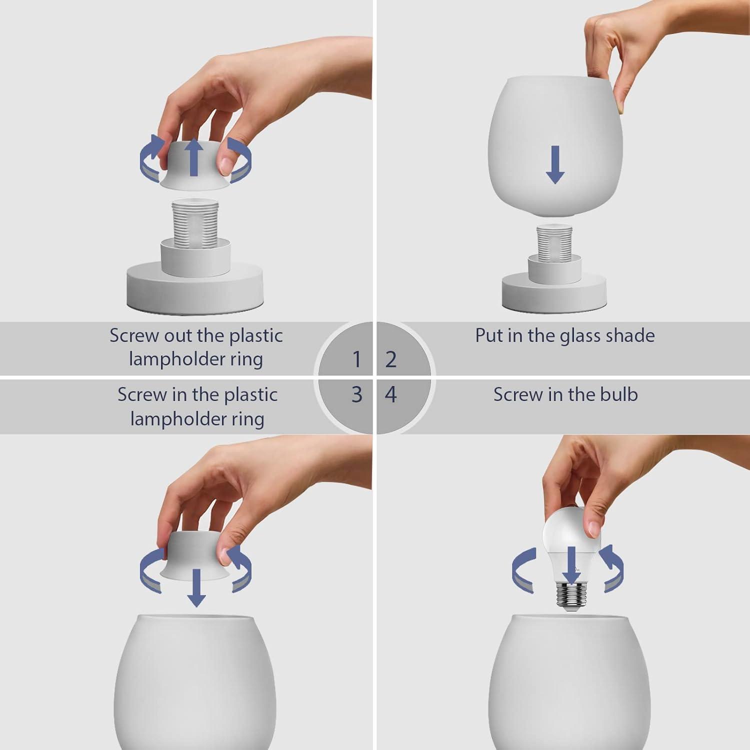 Small White Opal Glass Touch Table Lamp Set with 3-Way Switch