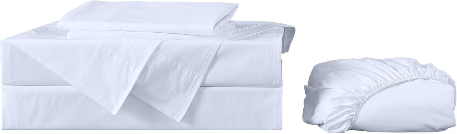 Solid White Cotton Twill Queen Deep Pocket Bed Sheet Set