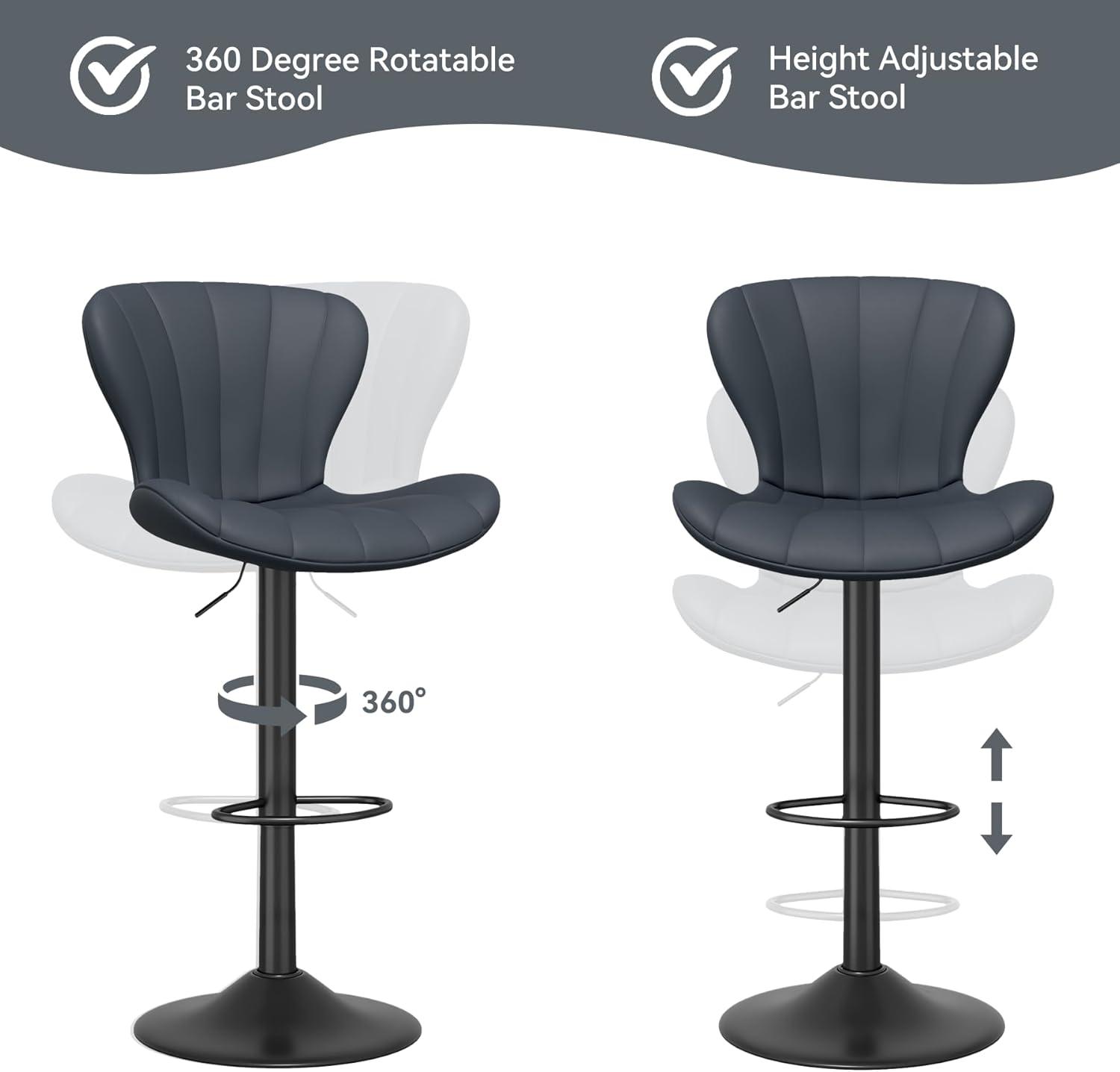 Modern Bar Stool Set of 2, Adjustable Faux Leather Upholstered Swivel Counter Stools, Counter Barstools with Back for Kitchen Island, Khaki